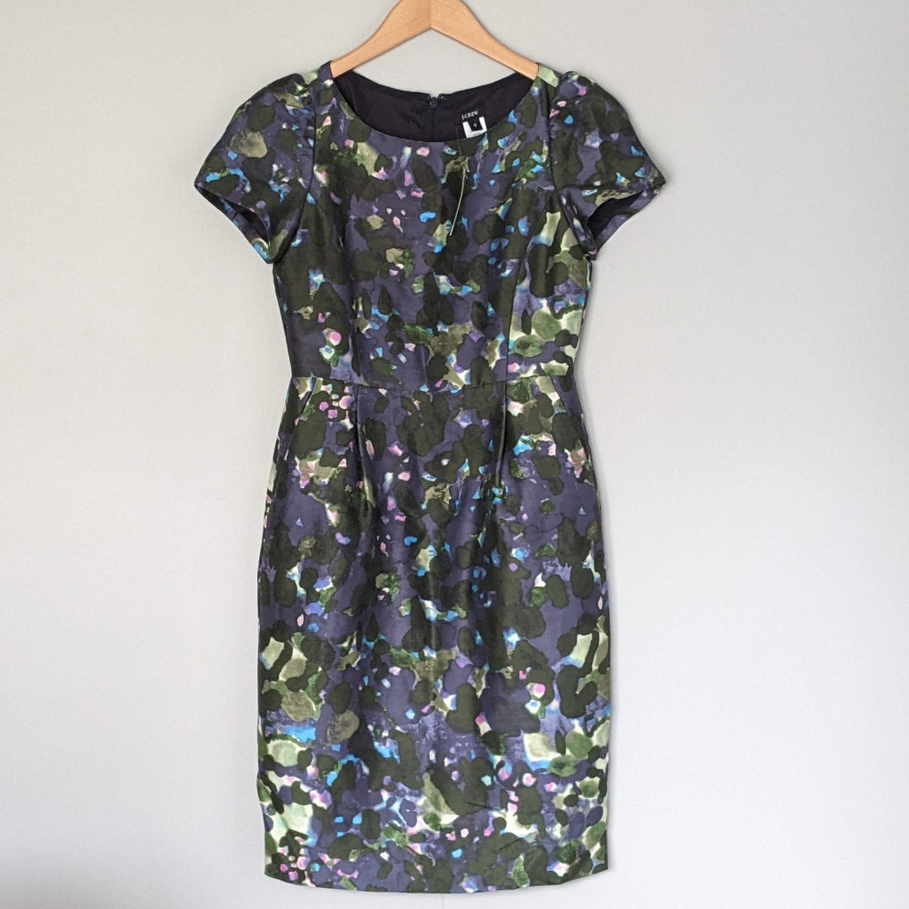 Silk and wool blend scoop neck watercolour dress size 0 J Crew
